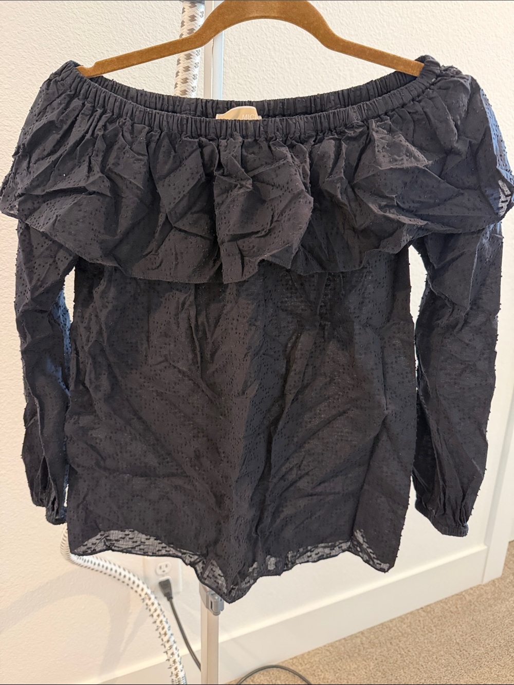 Michael Kors Black Off-Shoulder Ruffle Top